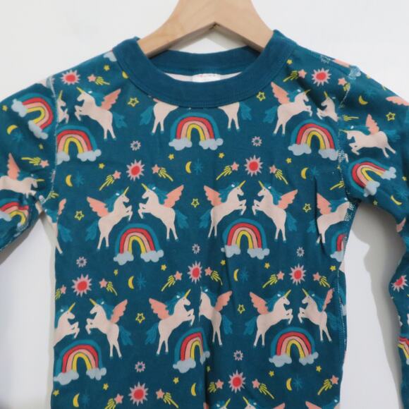Hanna Andersson Sz 12 Teal Unicorn Kids Pajama Set Organic Cotton - Picture 4 of 9